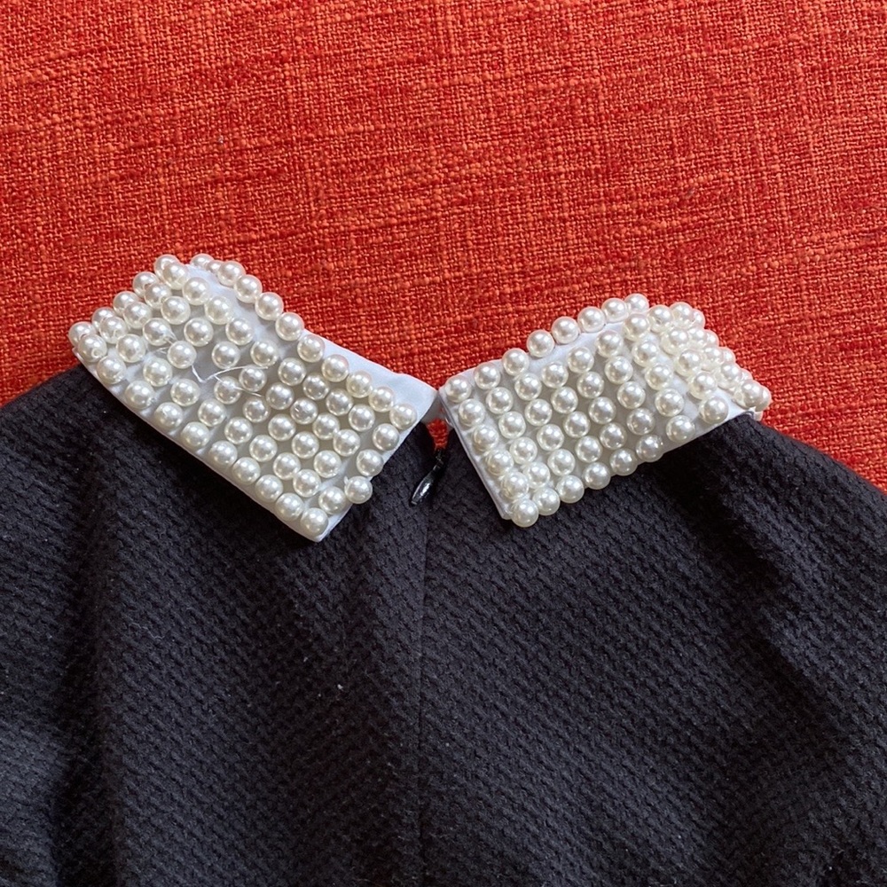 Betsey Johnson Black Knit Dress Pearl Beaded Collar Dress - Picture 11 of 15